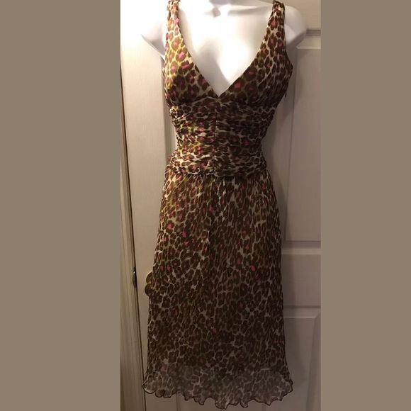 TRINA TURK Animal Print Silk Dress Pink Brown - Picture 2 of 6